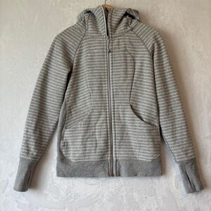 Lululemon womens gray white stripe Scuba Hoodie Classic Cotton Fleece size 6